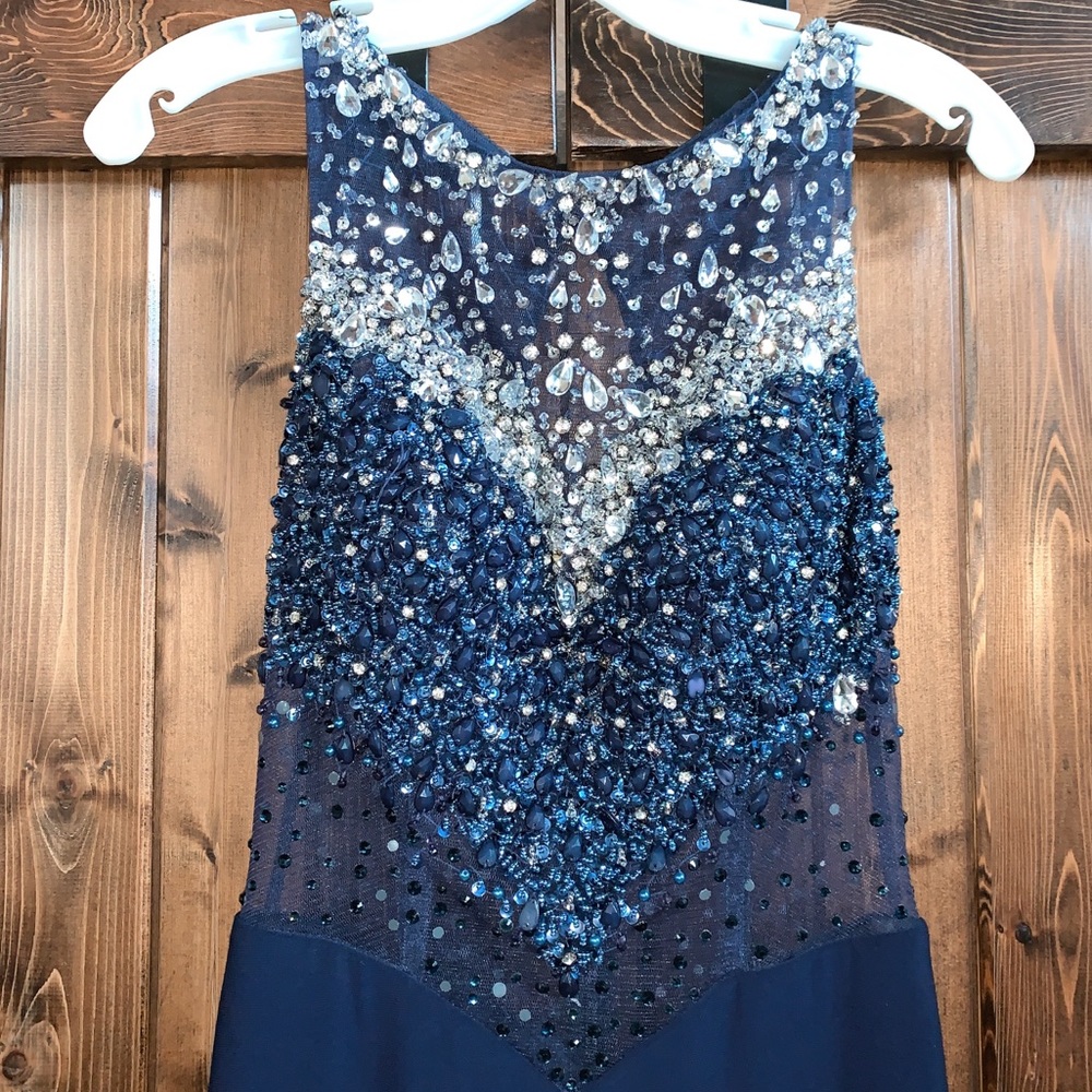 Beautiful Navy Blue Full Length Prom Dress
